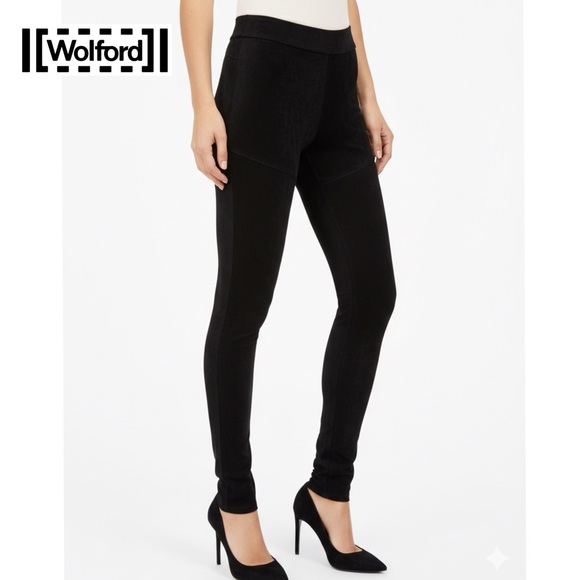 Wolford Pants - Wolford Estella Faux Suede Leggings Black Size 4 Mixed Media Velour Skinny Pant